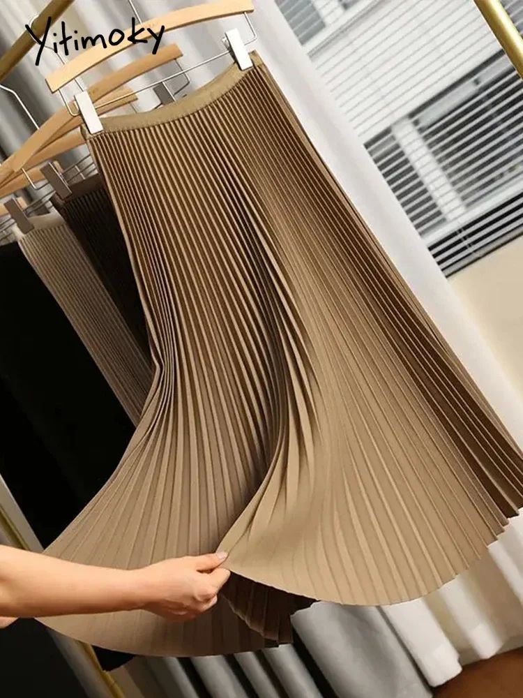 Yitimoky Long Pleated Skirts for Women Spring Fall Chic Elas图片