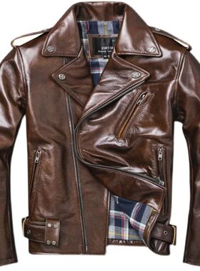 New Natural Oil Wax Calf Skin Jackets Men's Vintage Yellow B