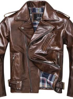 New Natural Oil Wax Calf Skin Jackets Men's Vintage Yellow B