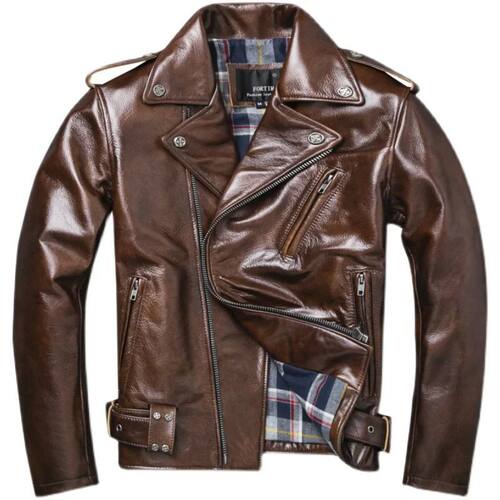 New Natural Oil Wax Calf Skin Jackets Men's Vintage Yellow B