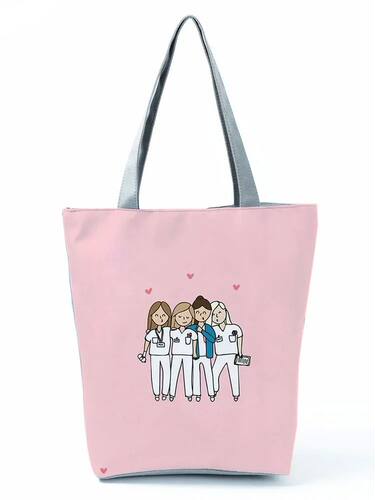 Cartoon Ladies Nurse Printed Handbag Foldable High Capacity