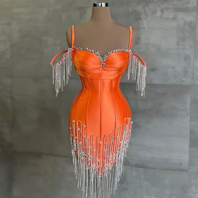 New Arrival Orange Short Prom Dresses Crystals Tassel Sweeth