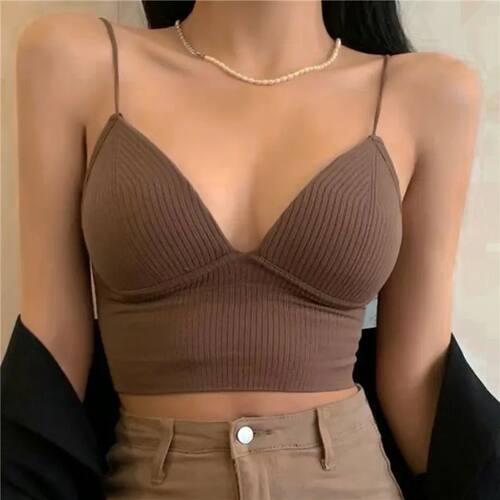 Women Seamless Crop Top Underwear Wire-Free V-Shaped Camisol