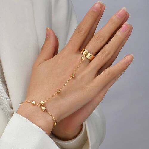 Simple Heart Pendant Chain Bracelet Link Connected Gold plat