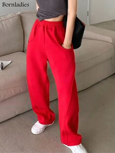 Bornladies Loose Sweatpants 2022 Autumn Women Red Sport Pan