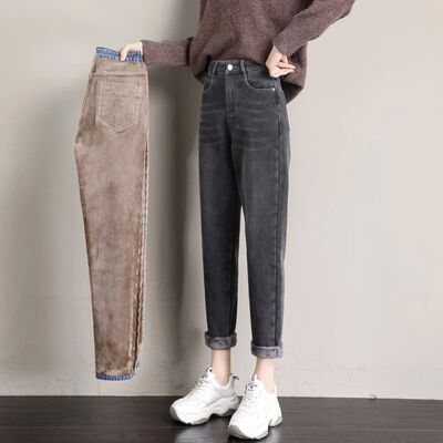 Winter Jeans for Women Velvet Thick Warm Denim Pants High Wa