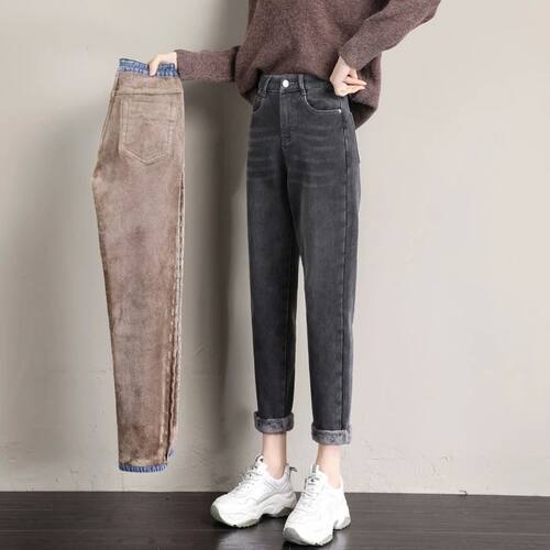 Winter Jeans for Women Velvet Thick Warm Denim Pants High Wa