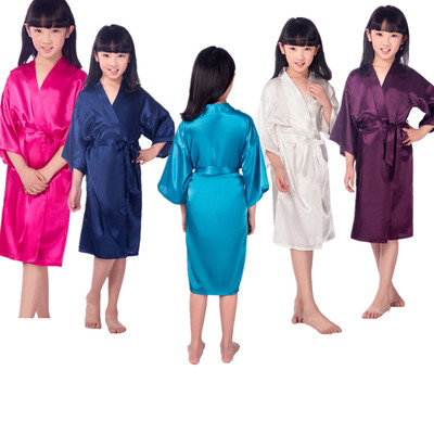 Wholesale Girls Solid Silk Satin Kimono Robes Kids Children