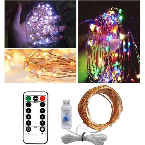 Led String Light 5/10M/20M 50/100/200LED USB 8Mode Remote Co
