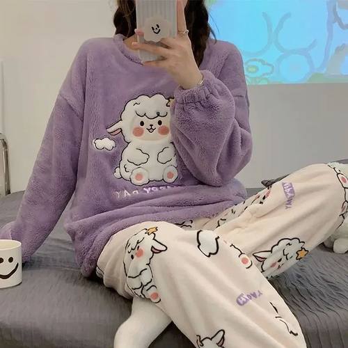 Autumn Winter Women's Pajamas Cute Cartoon Printed Sleepwear
