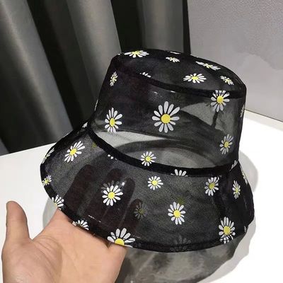 Daisies Embroidered Bucket Hat Women Transparent Lace Flower