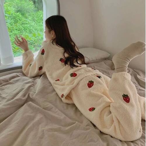 Women Pajama Sets Chic Kawaii Simple Strawberry Korean Style