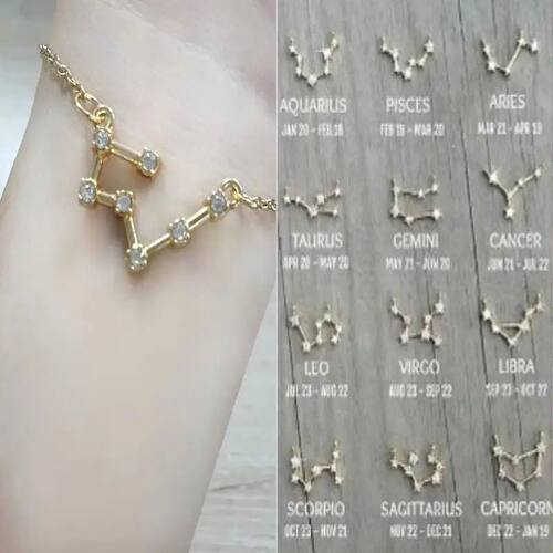 Cardboard Star Zodiac Sign 12 Constellation Bracelet Crystal