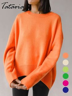 for Women Knitted Oversize Red Sweaters Rose Basic Autumn