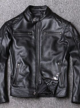 New Genuine Leather Jacket Men Coat Cowhide Slim Fashion Bik
