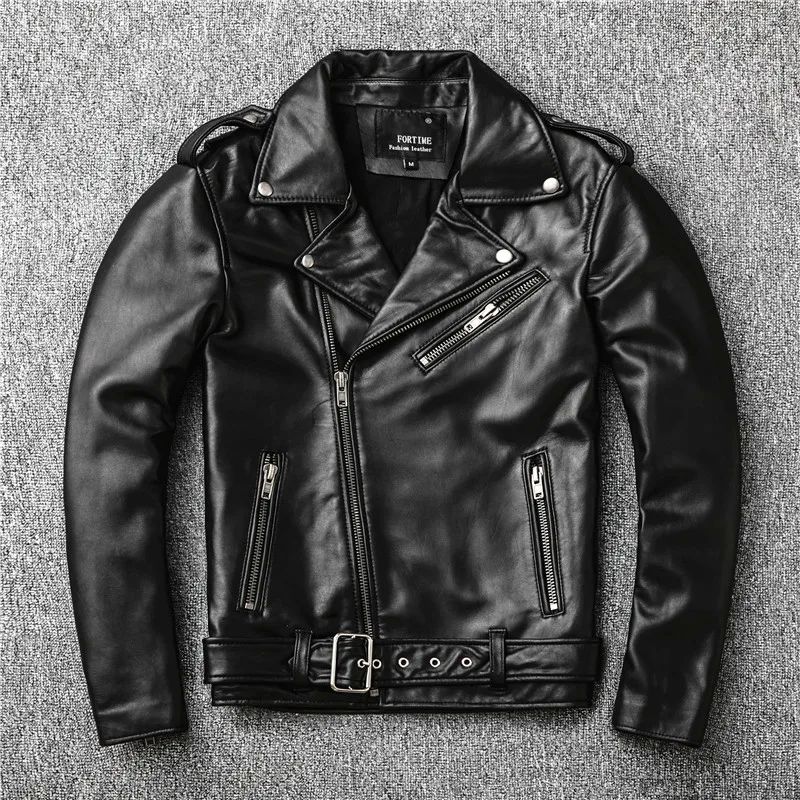 Classical Perfecto Jacket Motorcycle leather Jacket Men 100%