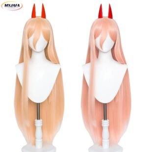 Anime Chainsaw Man Makima Power Cosplay Wig Long Orange Pink