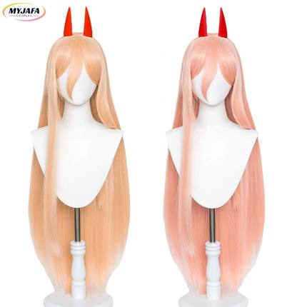 Anime Chainsaw Man Makima Power Cosplay Wig Long Orange Pink