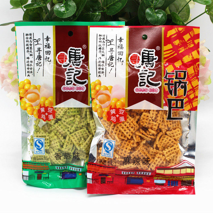 四川特产唐记锅巴70g/袋 零食小吃袋装麻辣味 香葱味黄豆鸡蛋锅巴