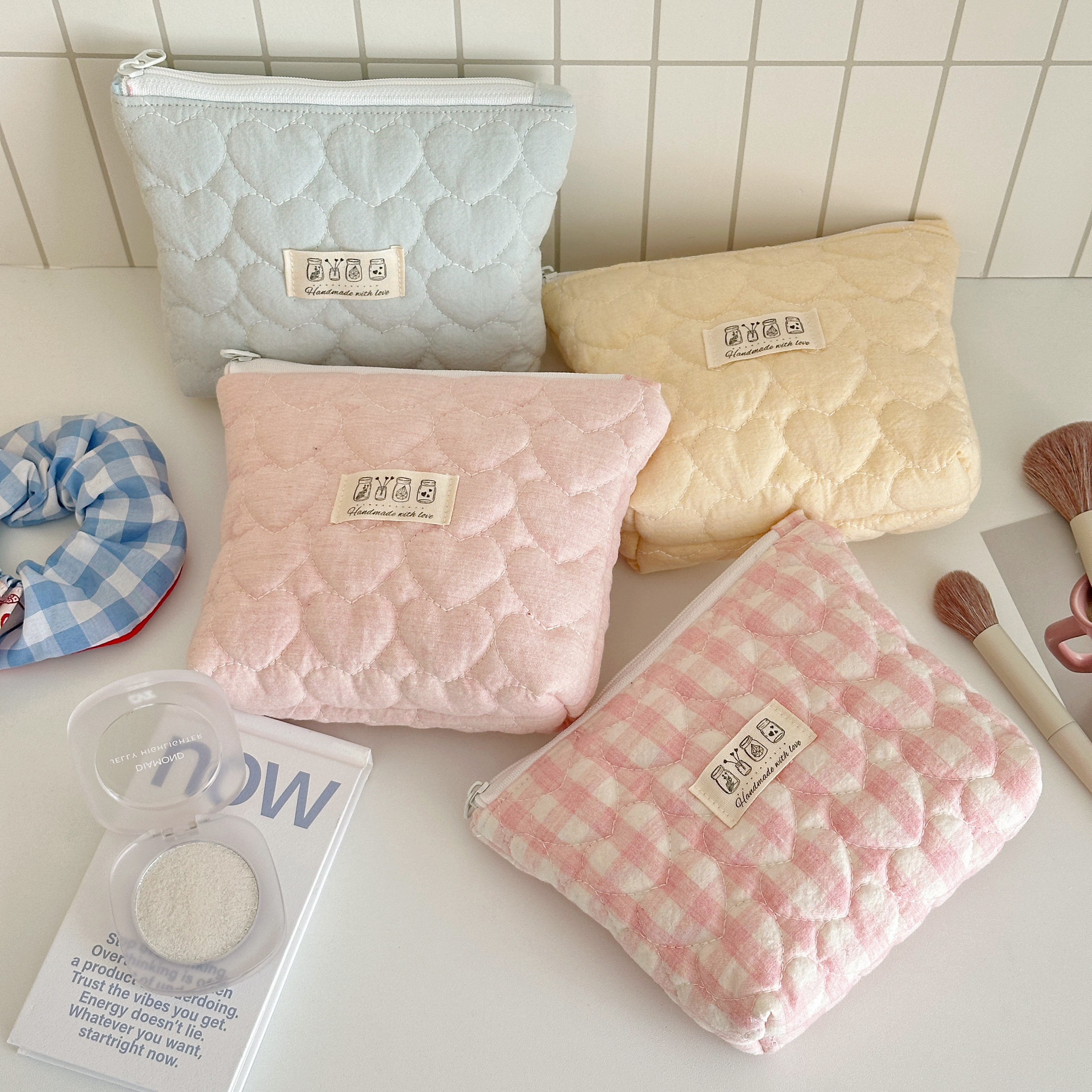 MX手作|韩系少女心化妆包ins风夹棉收纳包大容量旅行洗漱包手拿