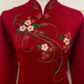 冬装 毛衣女加绒加厚旗袍领打底衫 时尚 妈妈装 洋气打底衫 保暖衣国风