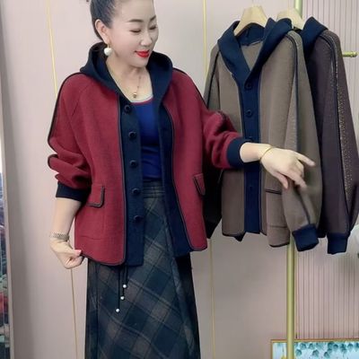 妈妈春秋装假两件大码针织外套