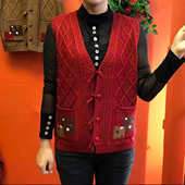 针织马甲女中老年开衫 国风新中式 妈妈装 坎肩外套百搭红色背心