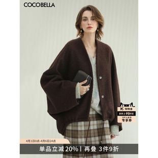 休闲毛呢外套秋冬水波纹质感斗篷呢子大衣WL3222 COCOBELLA蝙蝠袖