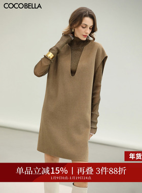 COCOBELLA手工双面呢羊毛连衣裙冬优雅叠穿毛呢背心裙FR7083