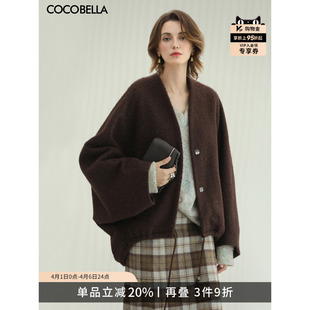休闲毛呢外套秋冬水波纹质感斗篷呢子大衣WL3222 COCOBELLA蝙蝠袖