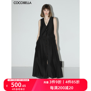 连衣裙玉石扣抽绳背心裙FR7008B 预售COCOBELLA莱赛尔通勤V领无袖