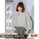 COCOBELLA设计感小立领黑白条纹衬衫 外套女仿棉麻休闲衬衣SR0019