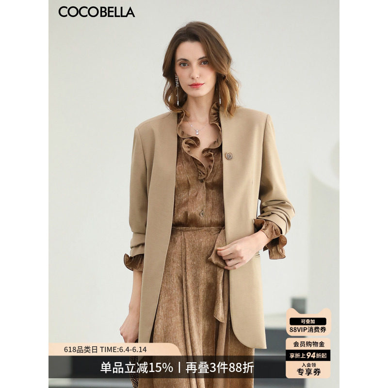 COCOBELLA高智感时尚假两件西装女通勤26OL休闲外套SI3223-4