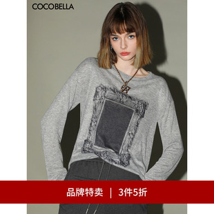 T恤女花纱灰舒适针织上衣TS44 印花长袖 COCOBELLA时尚 3件5折