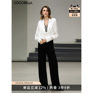 COCOBELLA设计感高腰黑色丝绒阔腿裤 PA538A 女26春直筒休闲裤