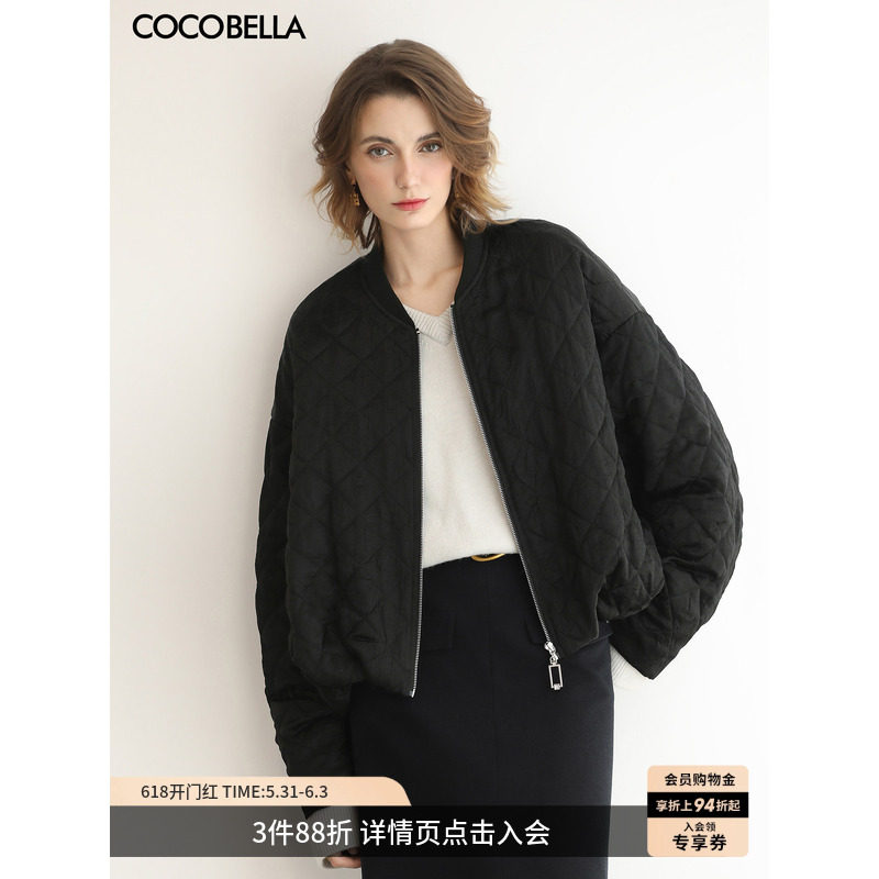 COCOBELLA100%醋酸短款棉服绗棉棒球服秋冬夹克外套MF3042-2