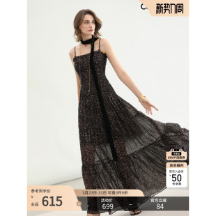 COCOBELLA女人味微透豹纹吊带连衣裙女品质感内搭长裙FR3213