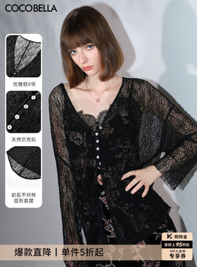 COCOBELLA呼吸感镂空微透视针织开衫女夏慵懒风蕾丝衫SC0046-2
