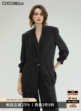COCOBELLA老钱风设计仿醋酸缎面通勤外套垂感女高智感西装SI3101
