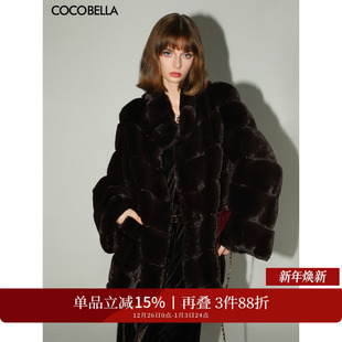 COCOBELLA高奢仿紫貂横排工艺环保皮草外套加厚保暖大衣FU3001