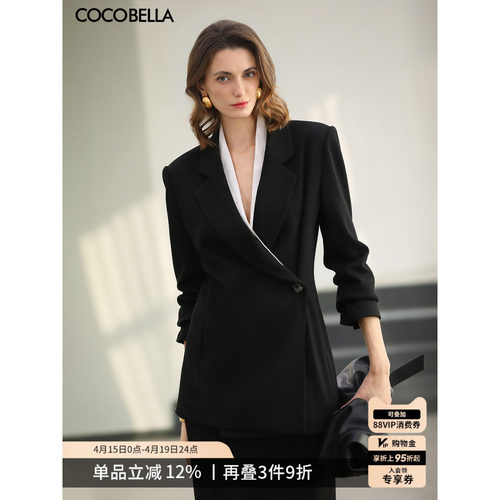 可拆卸领通勤撞色黑西装