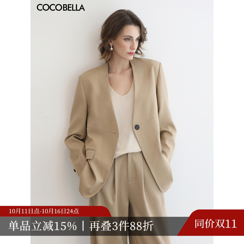 COCOBELLA静奢风高智感无领西装女极简通勤休闲百搭外套SI7030-2