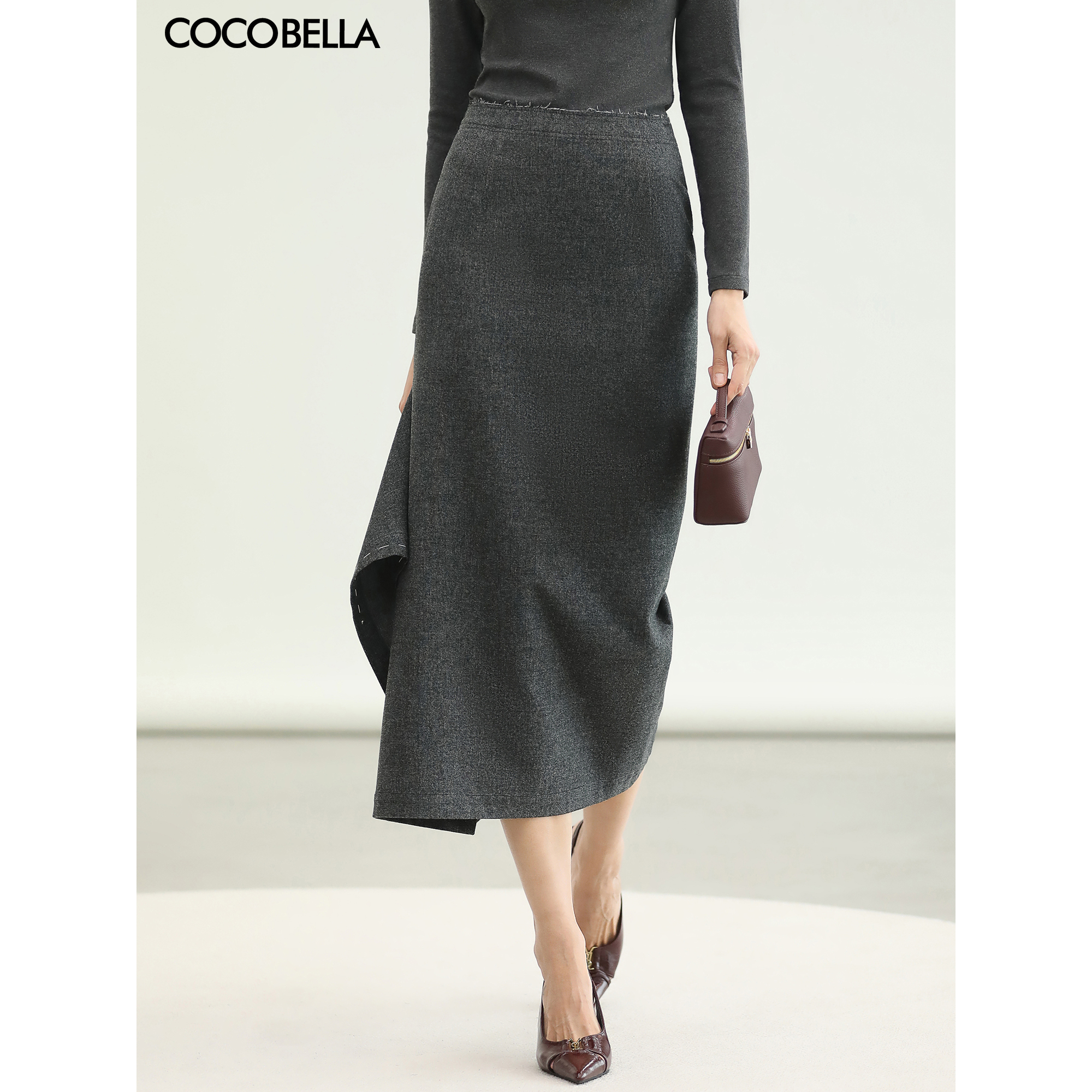 COCOBELLA手工贡针毛边半身裙