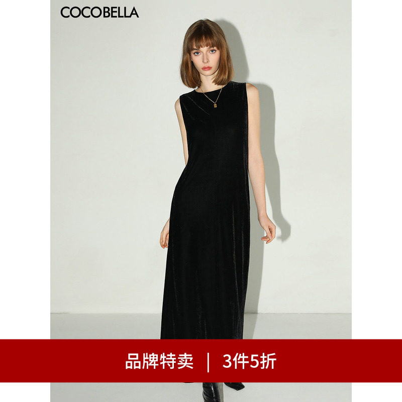 【3件5折】COCOBELLA赫本风丝绒小黑裙连衣裙女无袖背心裙FR3070