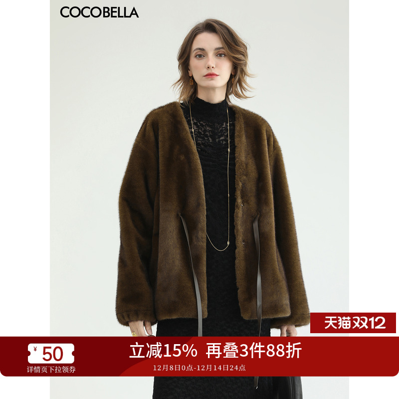 COCOBELLAPU腰带环保皮草外套