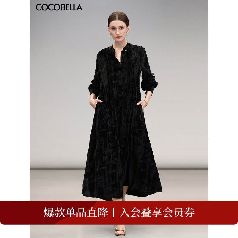 COCOBELLA国风拓印压褶连衣裙