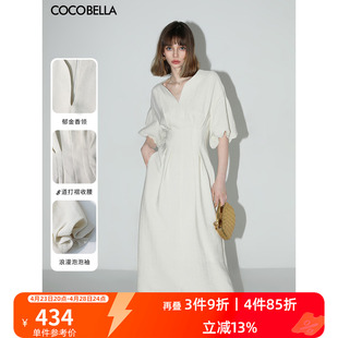 白色连衣裙赫本风优雅茶歇裙FR3033 预售COCOBELLA肌理感捏褶法式