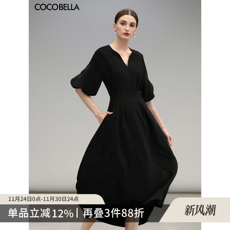 赫本风气质黑色收腰连衣裙