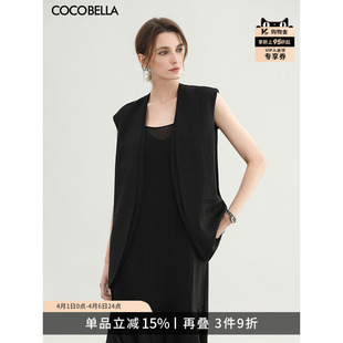 COCOBELLA静奢假两件黑色西装 风马甲通勤休闲仿醋酸上衣WS7005