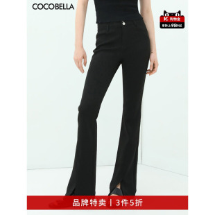 女黑色喇叭裤 3件5折 COCOBELLA气质通勤前开叉休闲裤 NPA13 西裤